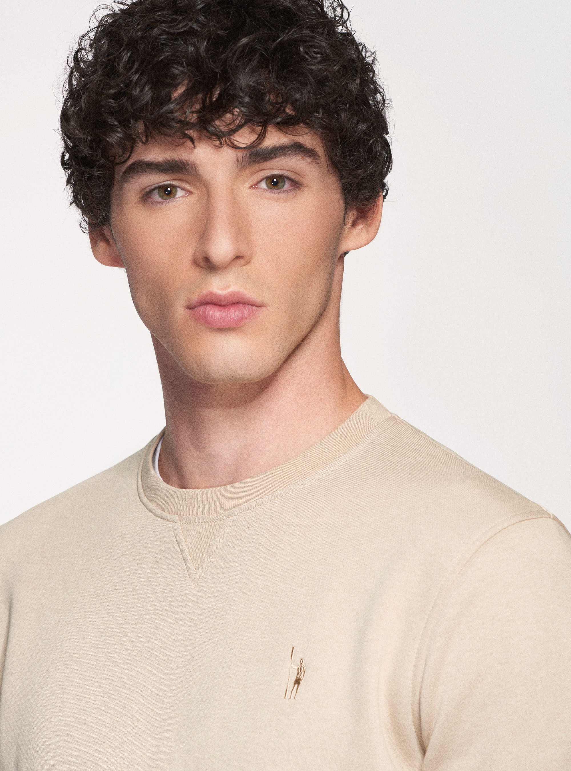 Sudadera de cuello redondo en mezcla de algodón, CRUDO