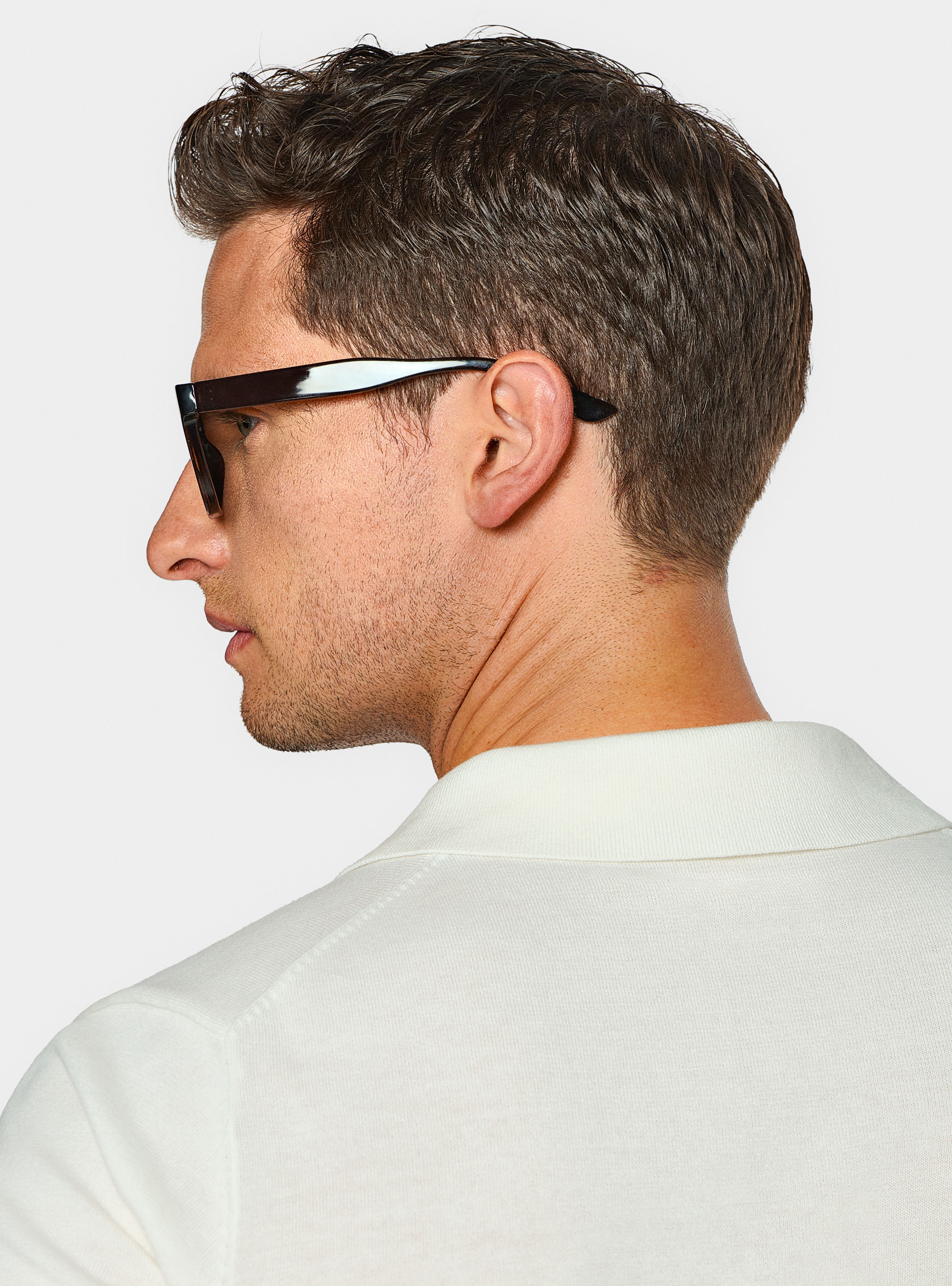 Polo in maglia senza bottoni in cotone extrafine, BIANCO