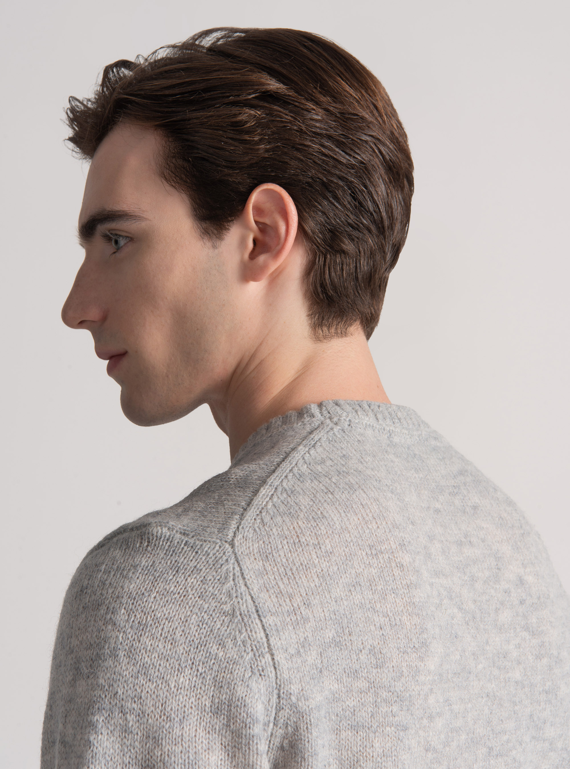 Maglia girocollo in lana shetland, GRIGIO MELANGE 0151C