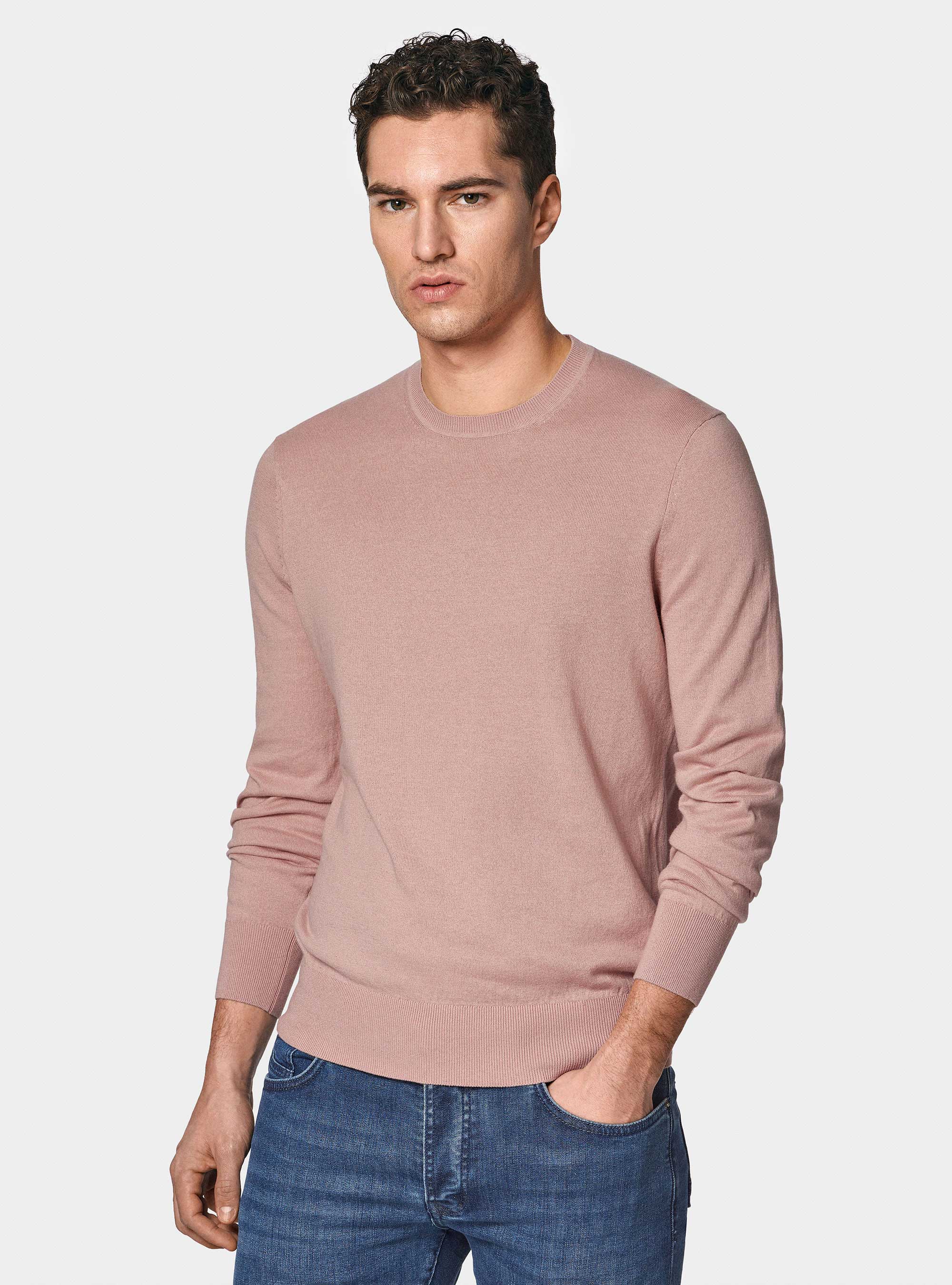 Pullover mit Rundhalsausschnitt aus Baumwolle, Seide und Kaschmir, 0441C ROSA SCURO