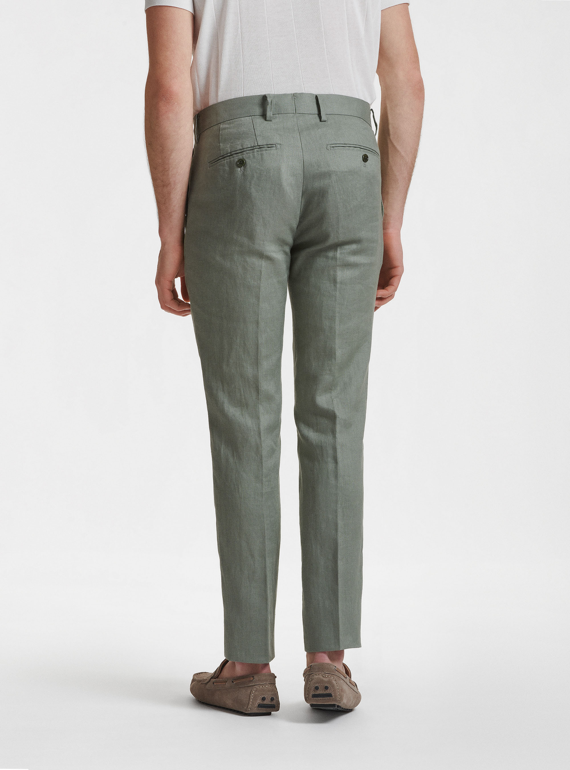 Pantaloni per abito in puro lino, SALVIA 0602C