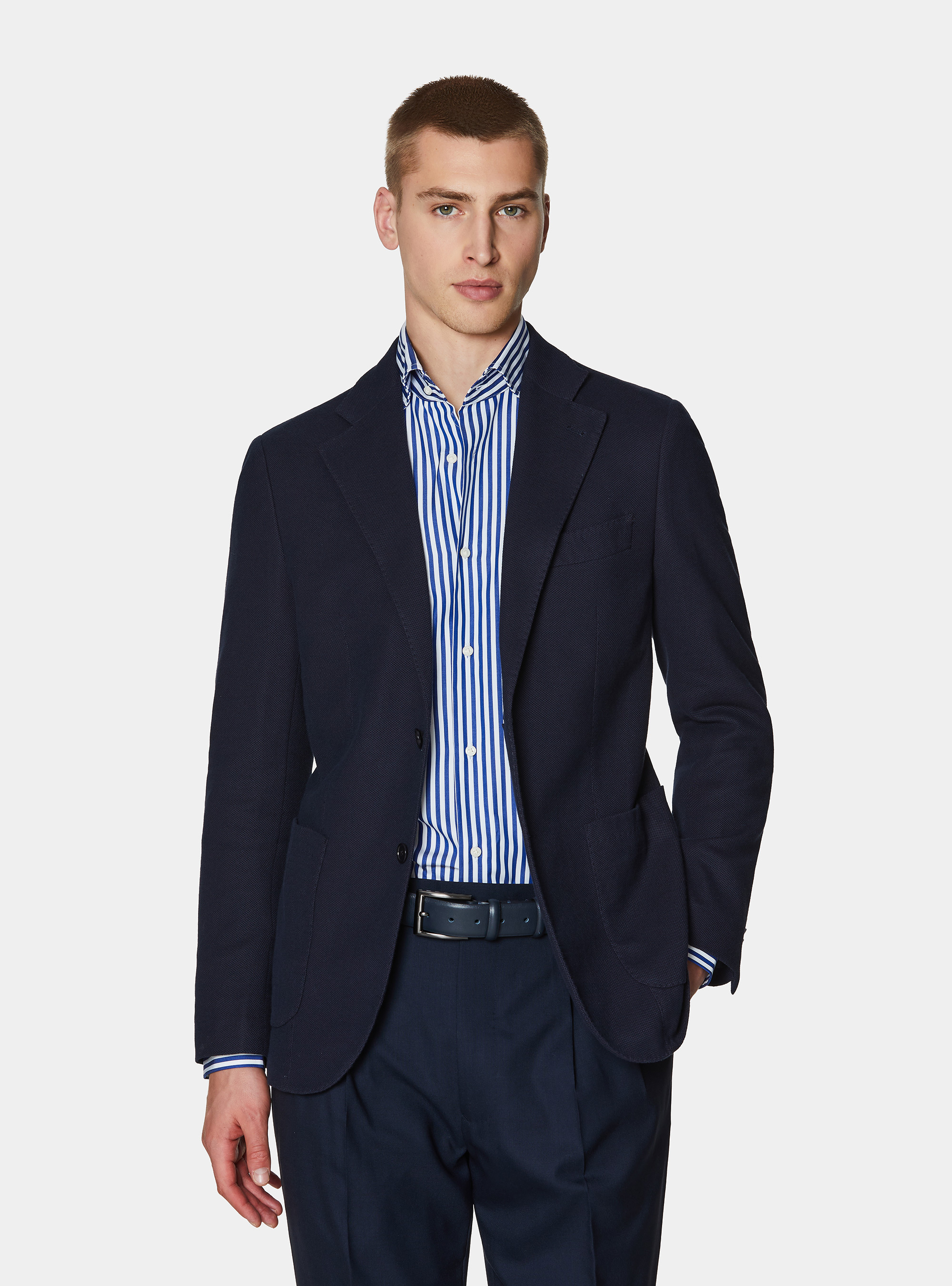 Americana de jersey de mezcla de algod&oacute;n, AZUL MARINO