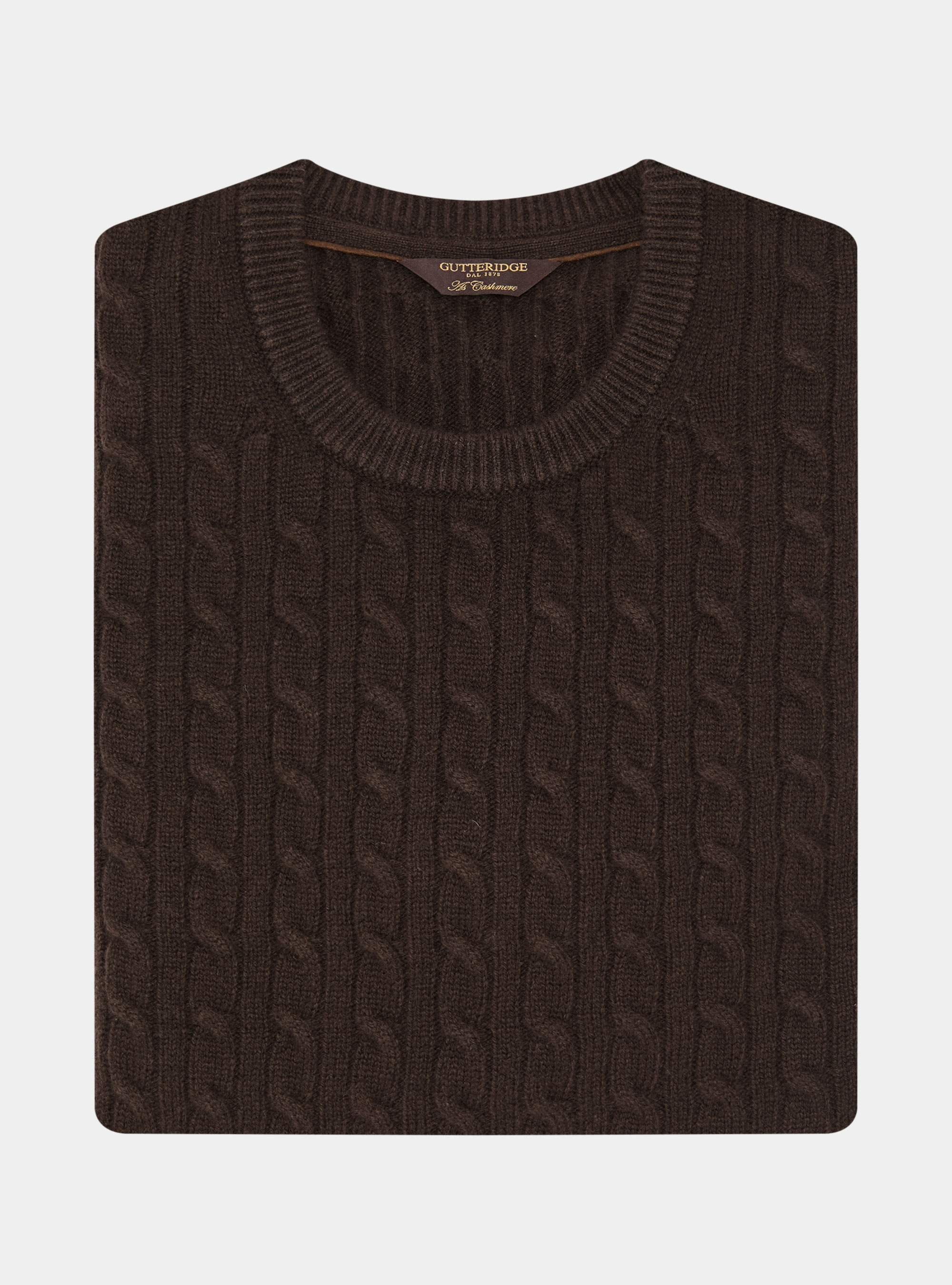 Girocollo in maglia con treccia in lana cashmere, MARRONE