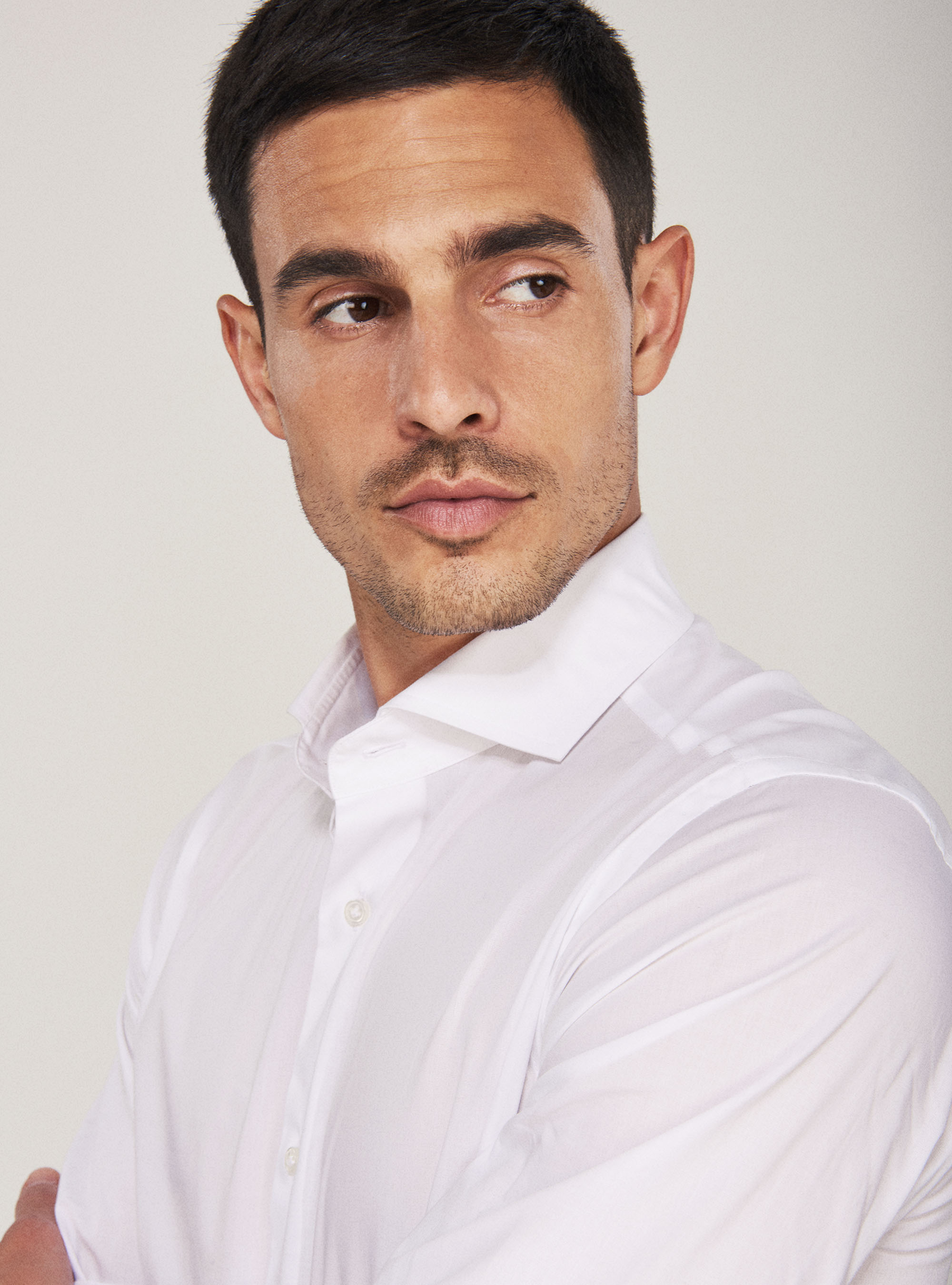 Super slim stretch poplin shirt, WHITE