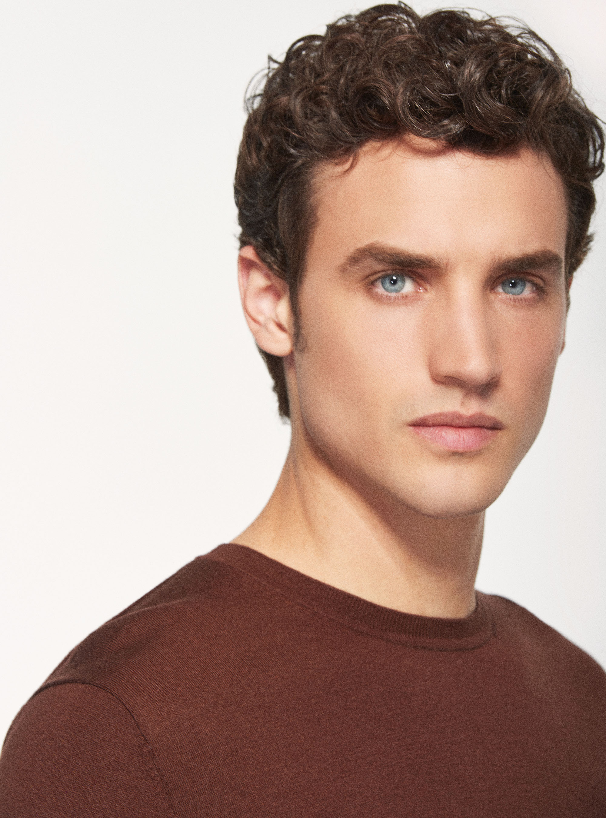 Maglia girocollo in seta cotone, TABACCO