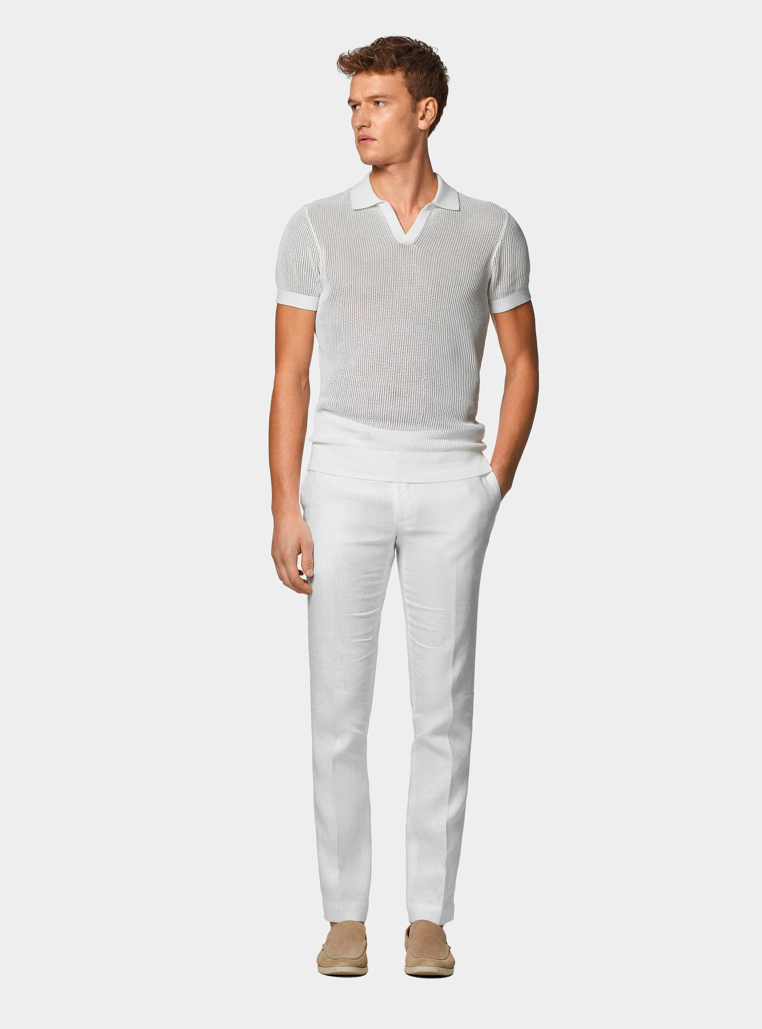 Maglia polo in crochet, BIANCO