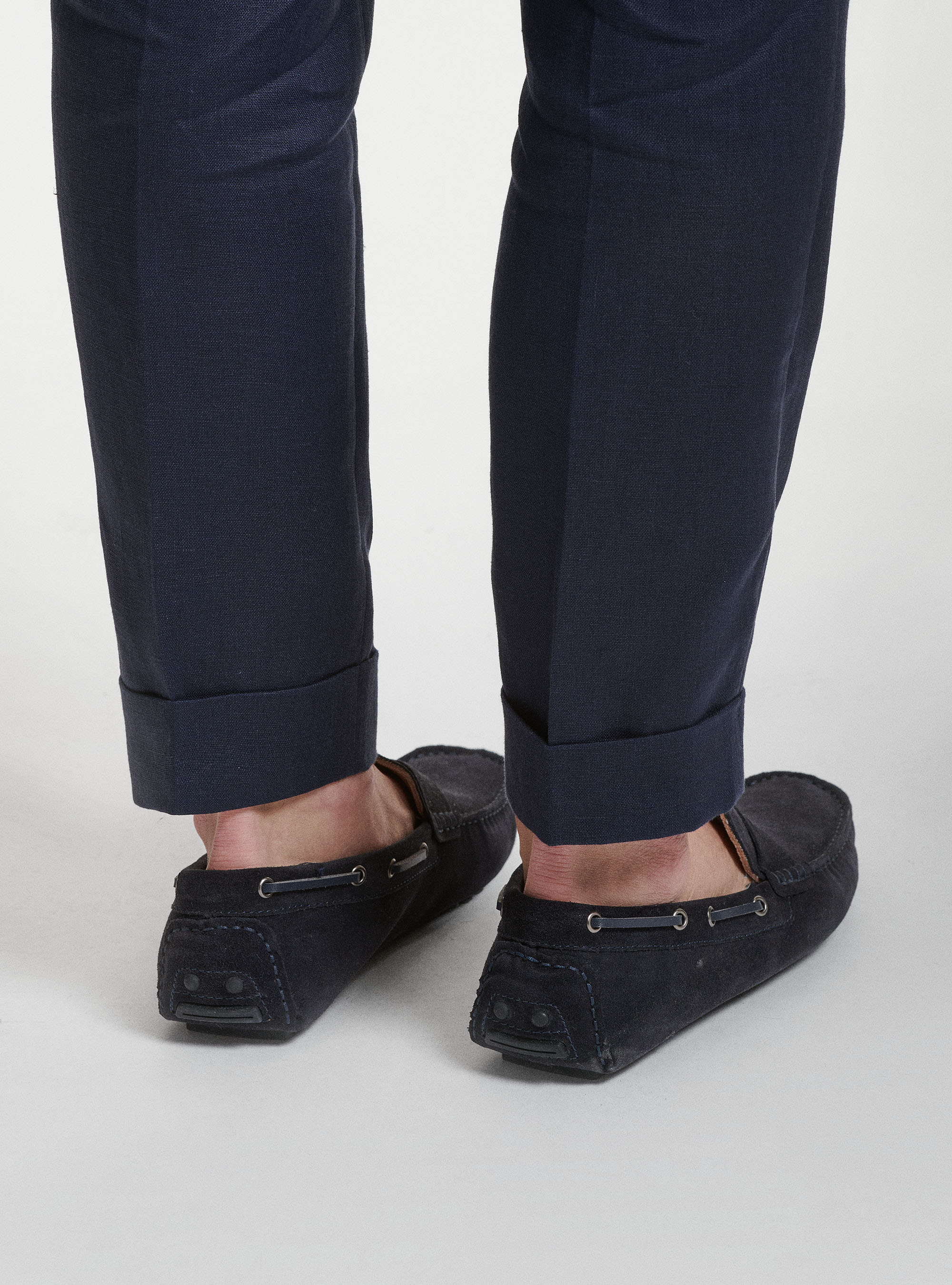 Pure linen pleat and drawstring trousers, NAVY BLUE
