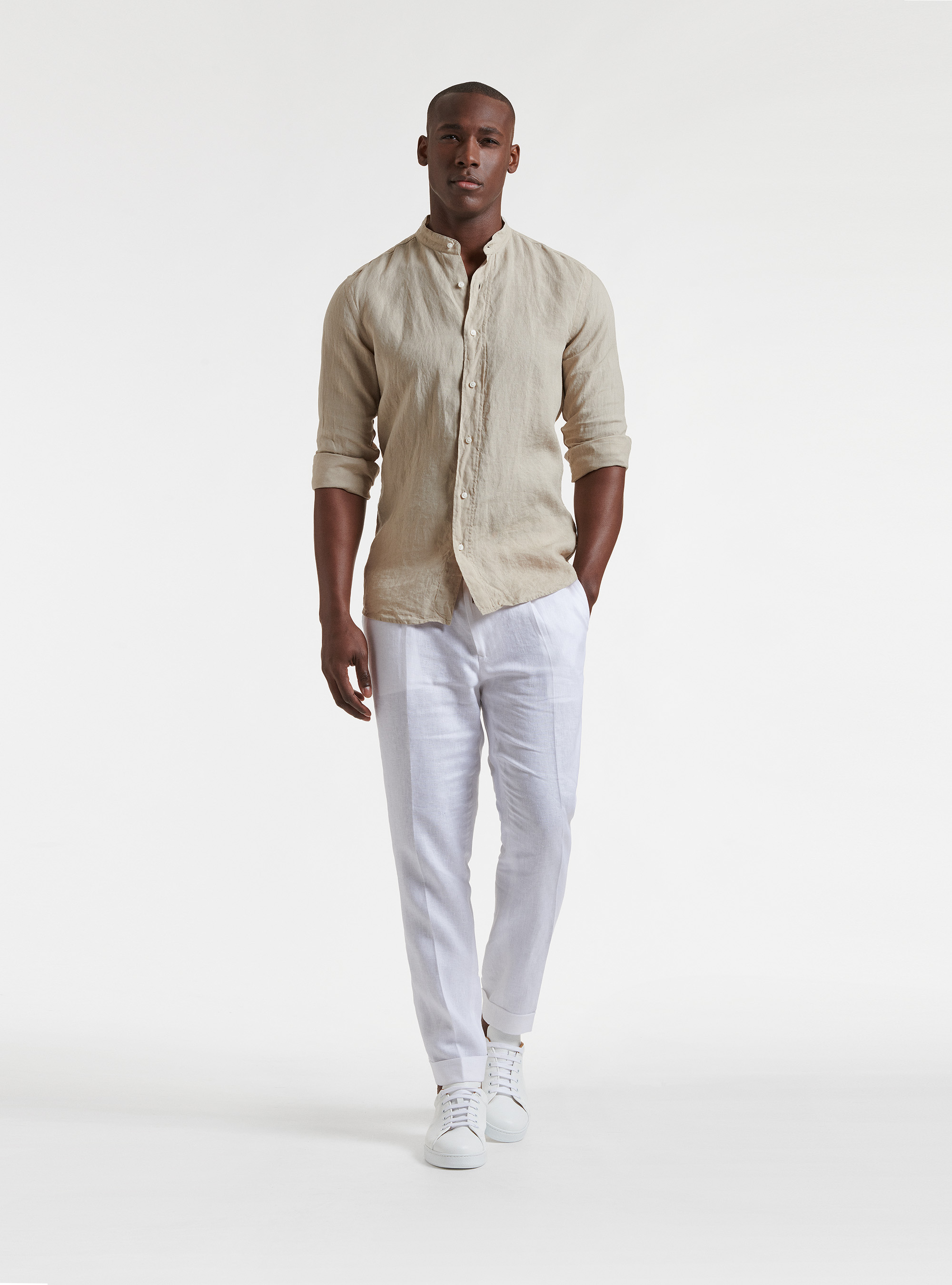 Pure linen Korean collar shirt, SAND