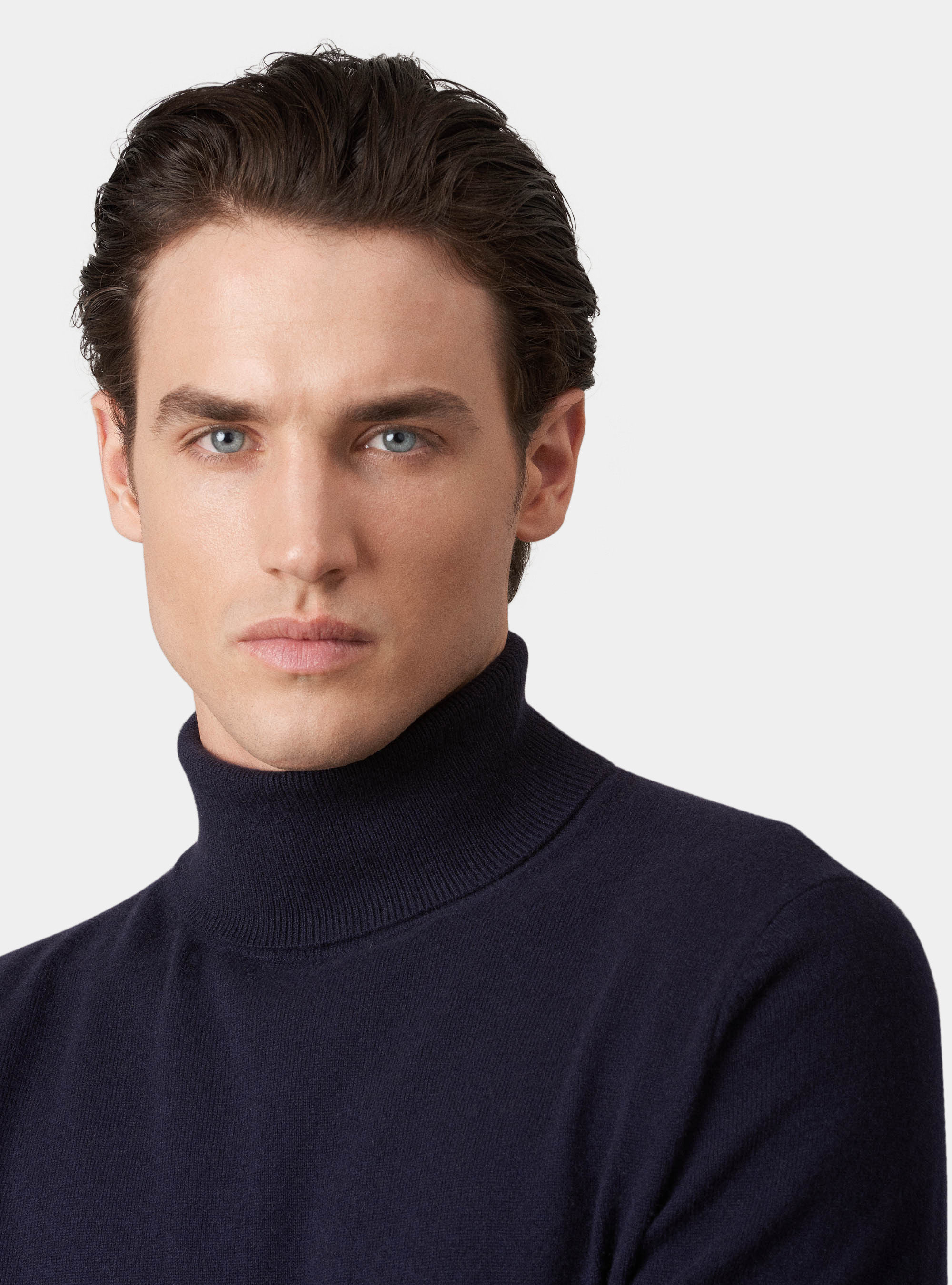 Maglia collo alto 100% cashmere, BLU NAVY
