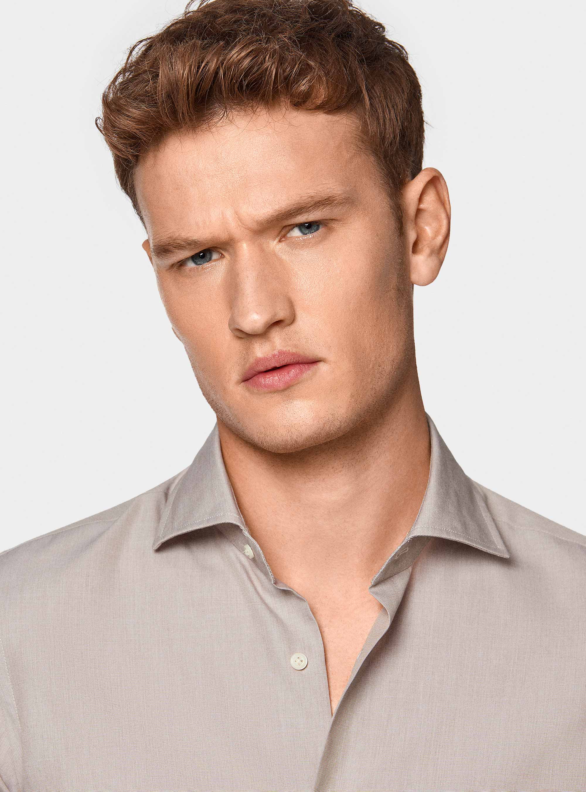 Cotton fil a fil shirt, SAND