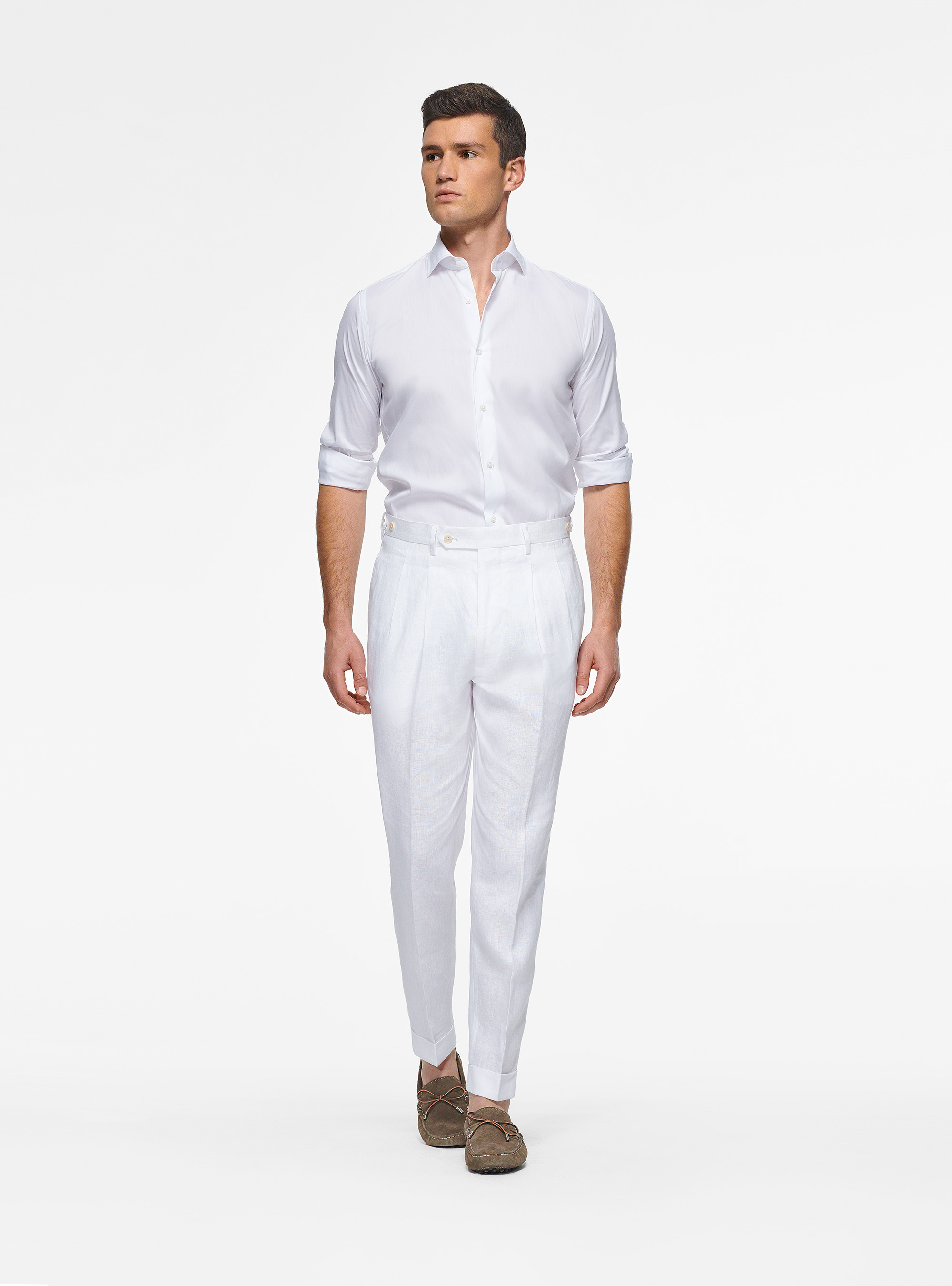 Pure linen double pleat trousers, WHITE