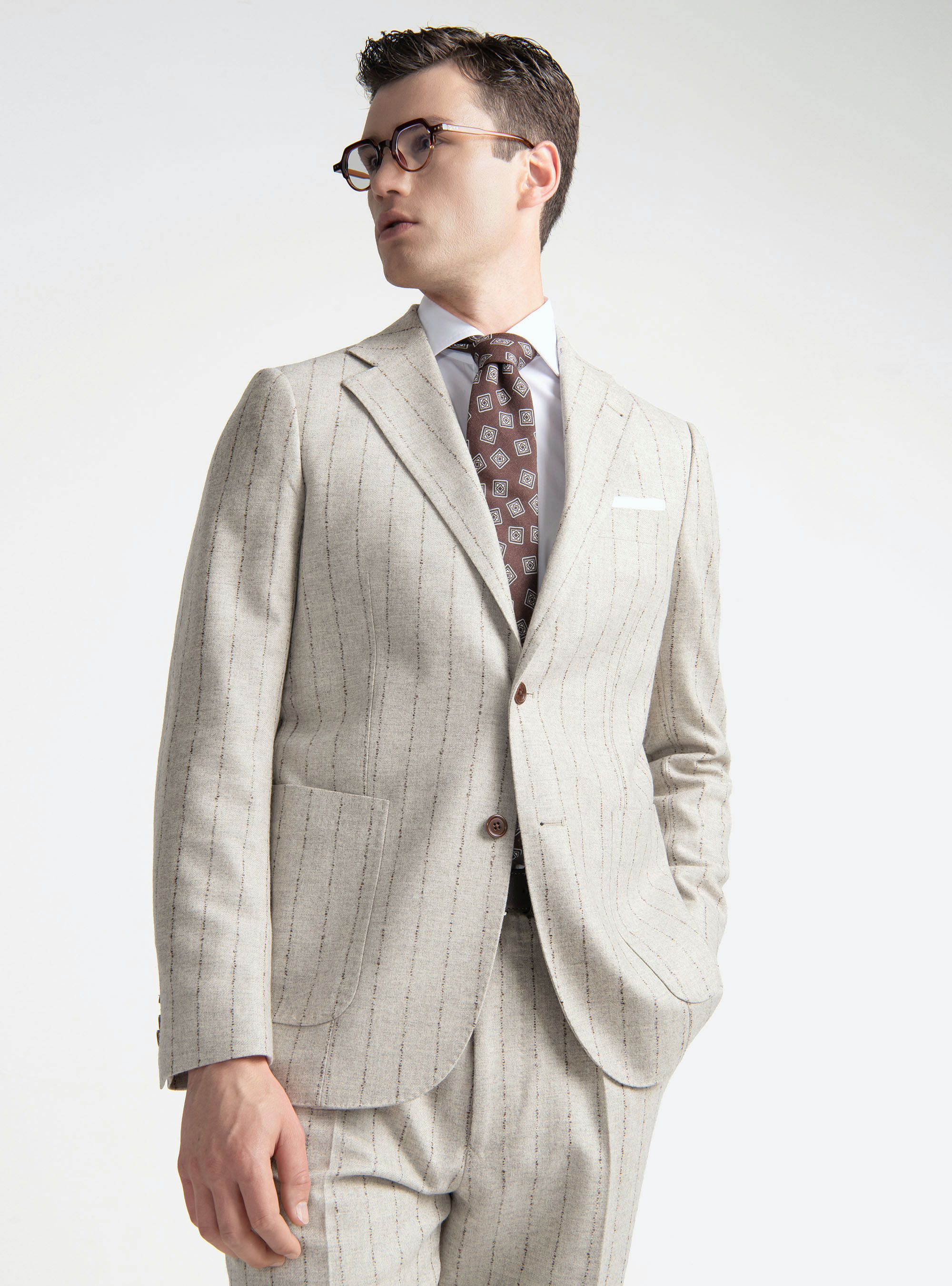 Pinstripe suit blazer in cashmere wool, ECRU