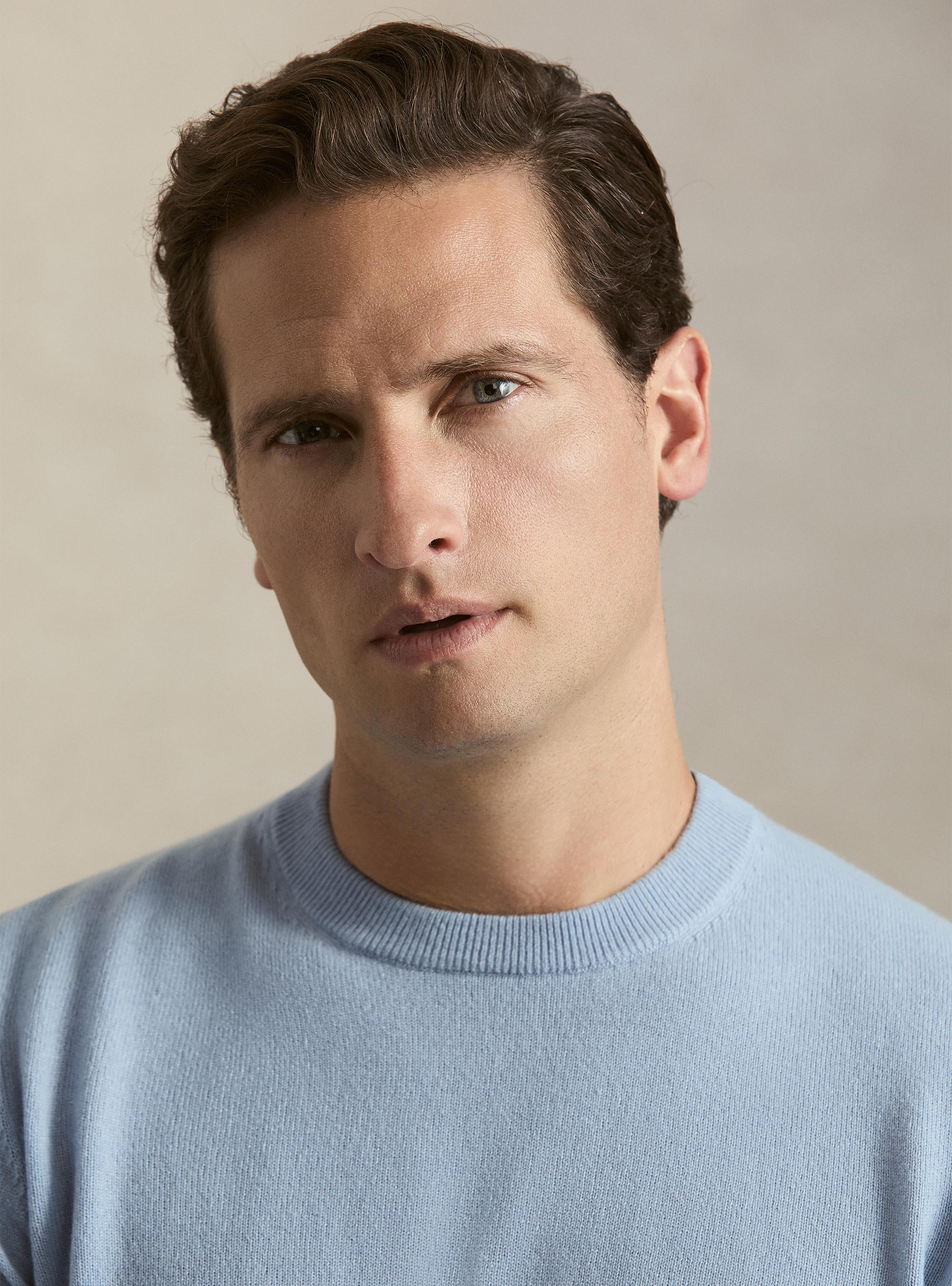 Maglia girocollo in 100% cashmere, 0266C AZZURRO