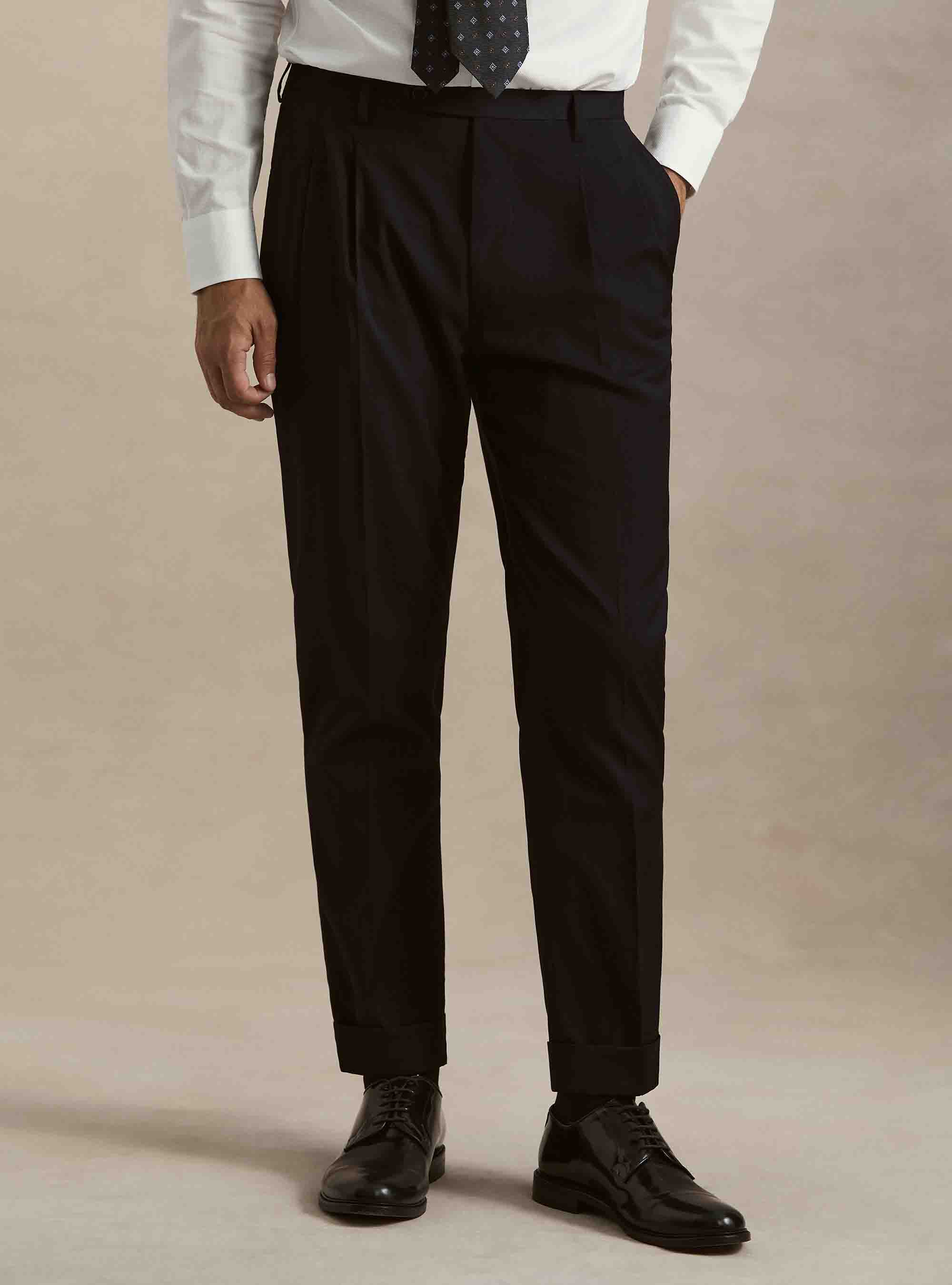 Pantaloni con pince in misto poliestere, AZUL MARINO