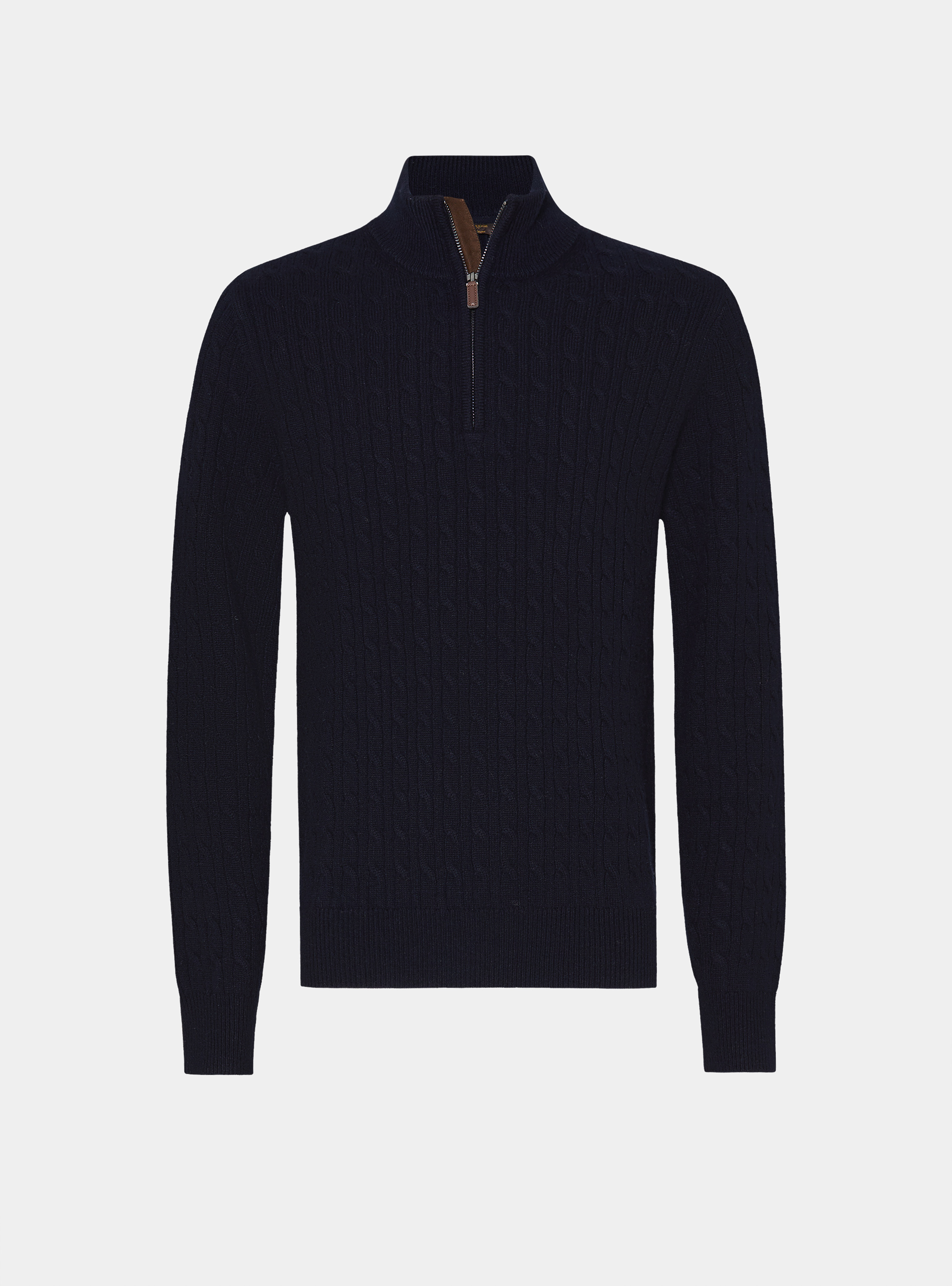 Cable-knit wool and cashmere mock neck sweater, NAVY BLUE