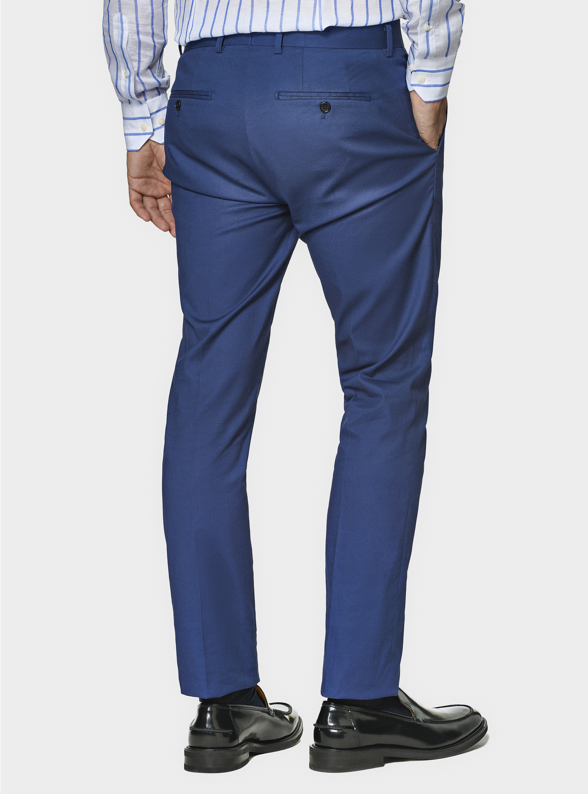 Pantaloni abito in cotone armaturato, BLU