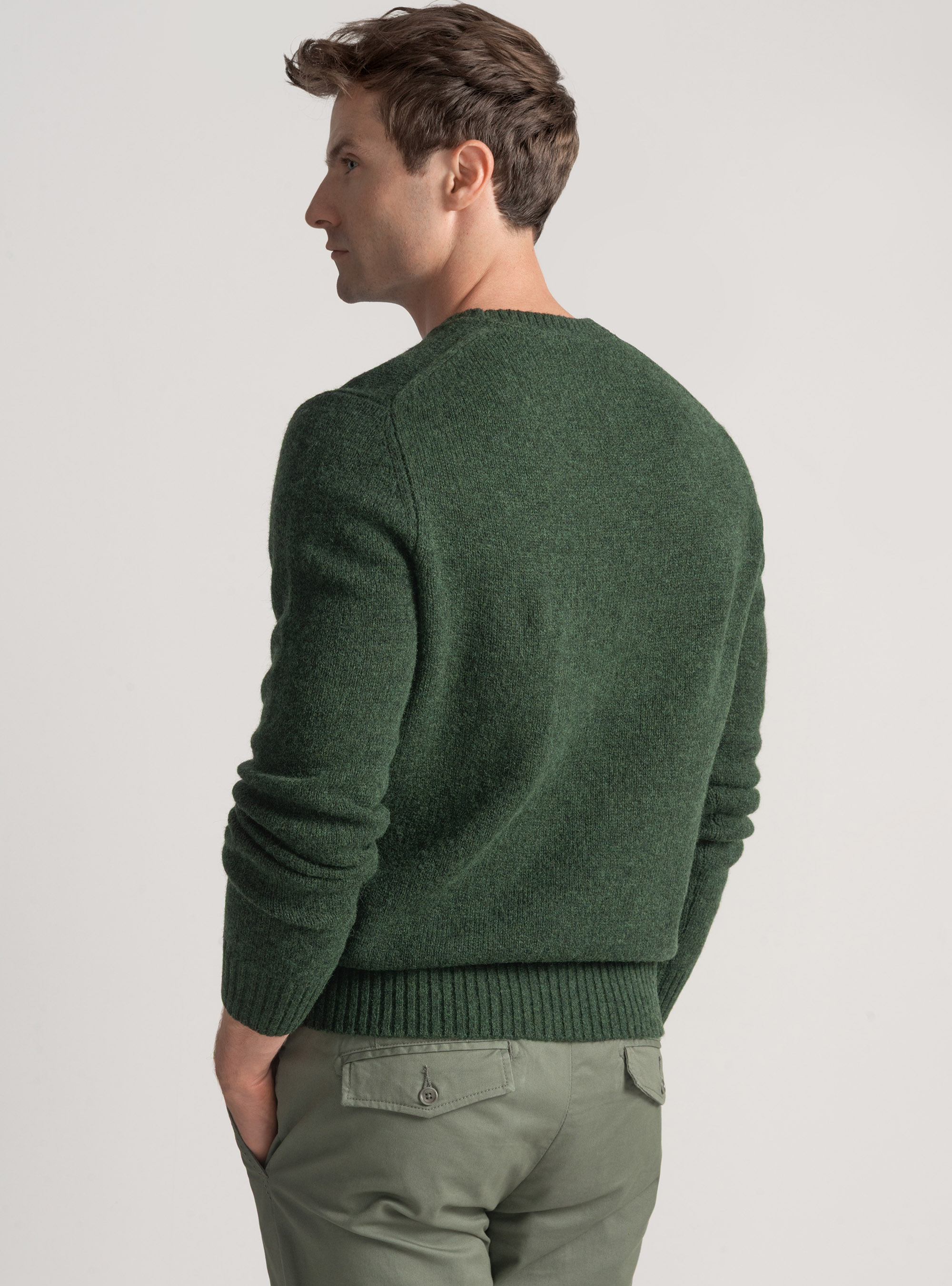 Shetland wool crew-neck sweater, GREEN