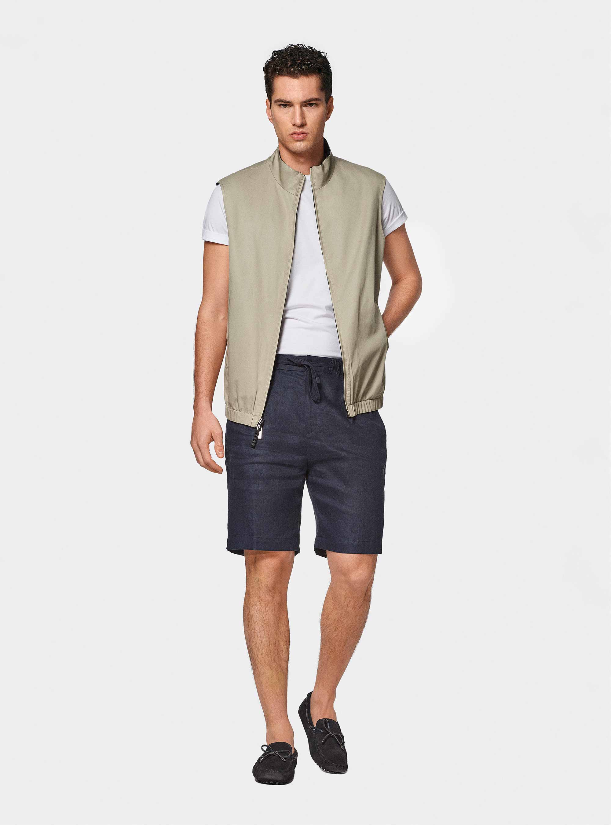 Reversible sleeveless in pure linen, NAVY BLUE