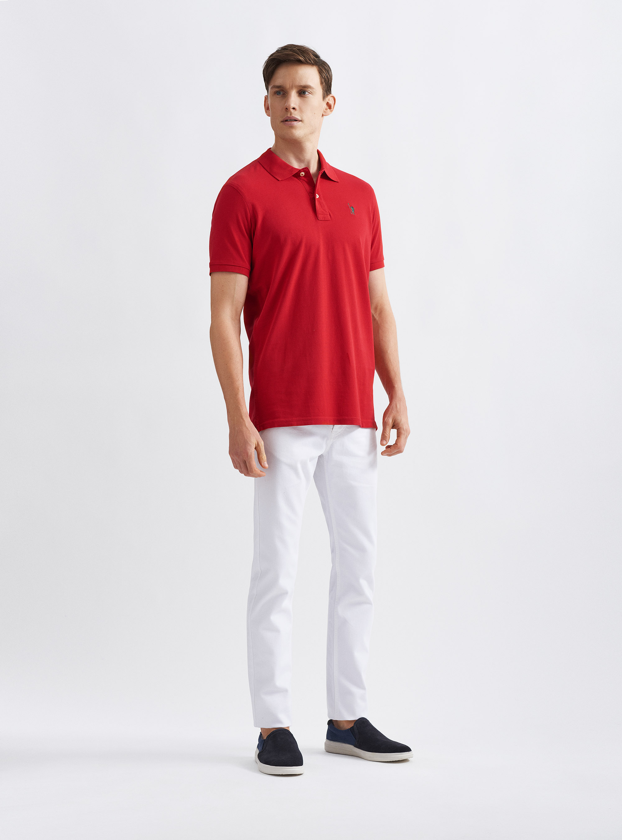 Classic cotton pique polo with embroidery, RED