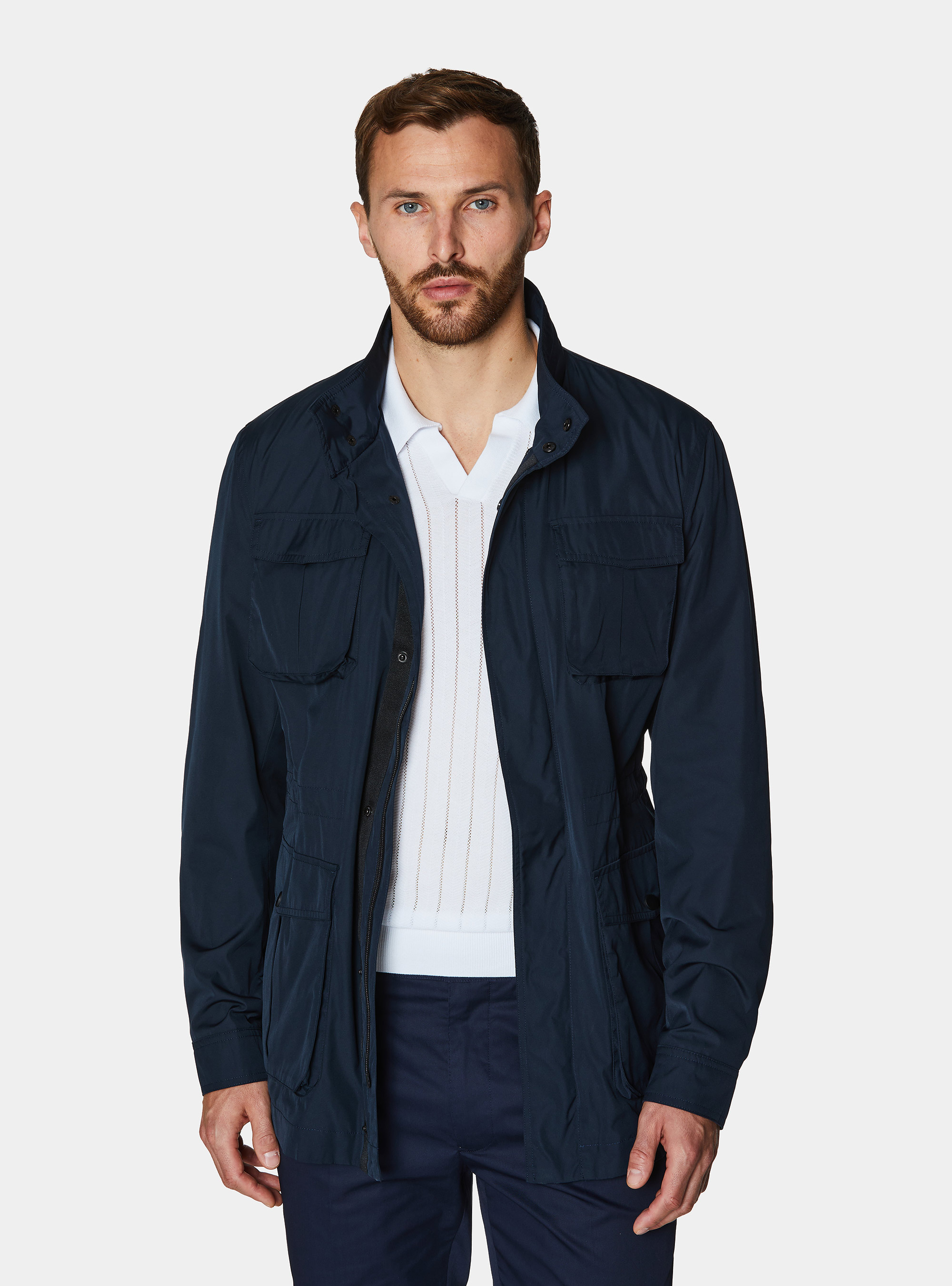 Field jacket en tejido t&eacute;cnico, AZUL MARINO