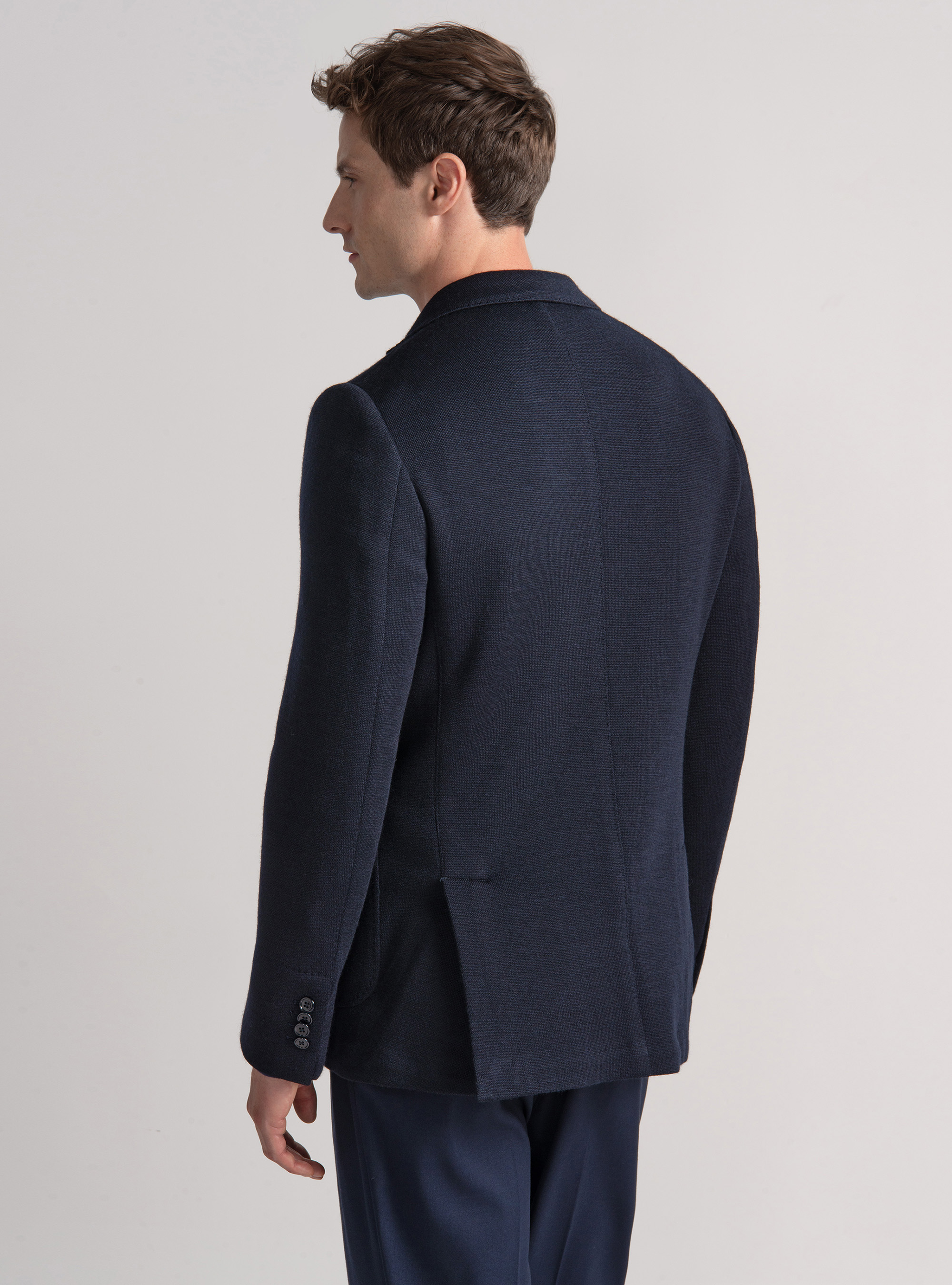 Giacca jersey in lana e cotone, BLU NAVY