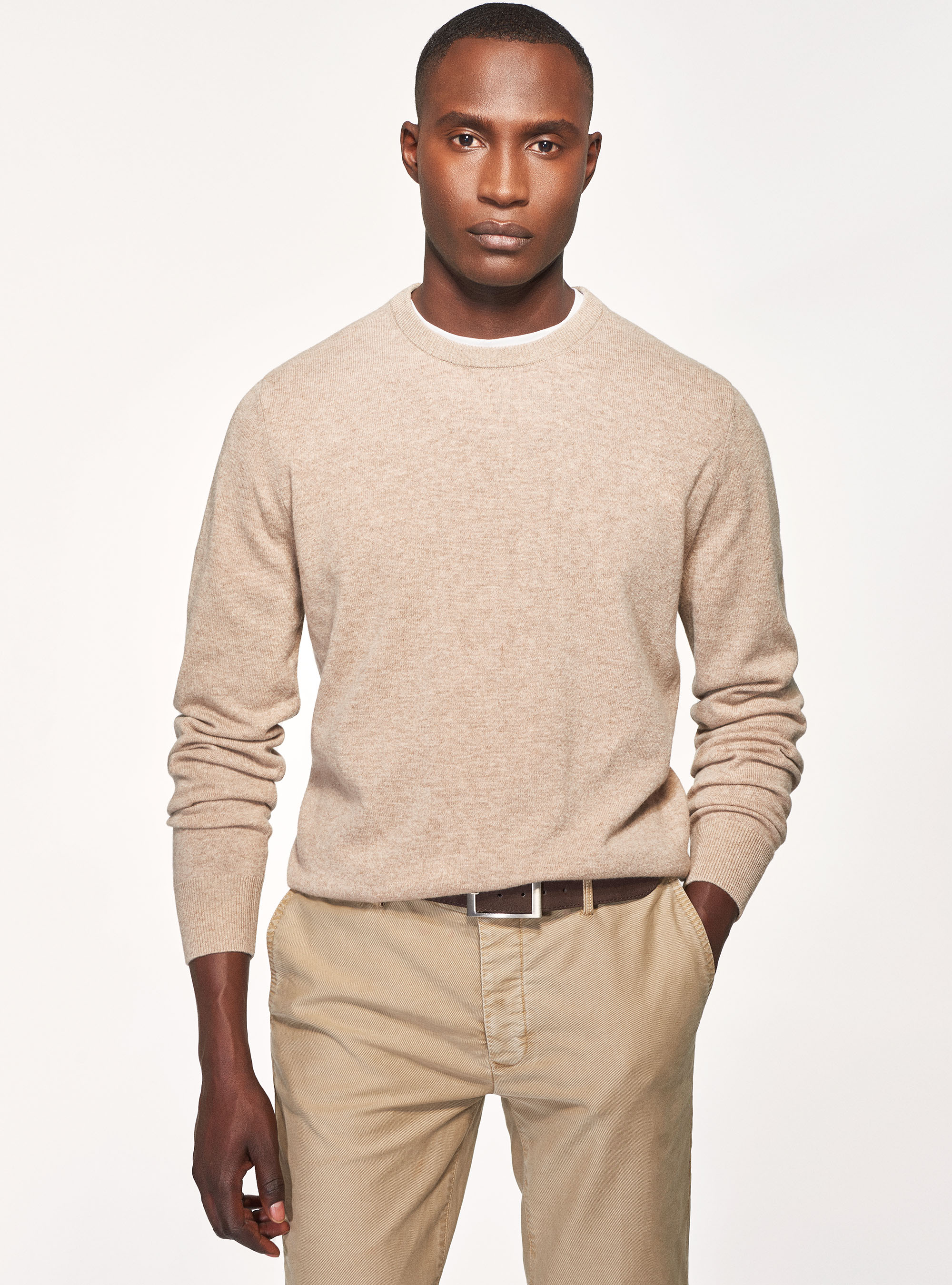 Maglia girocollo in lana lambswool e cashmere, PANNA