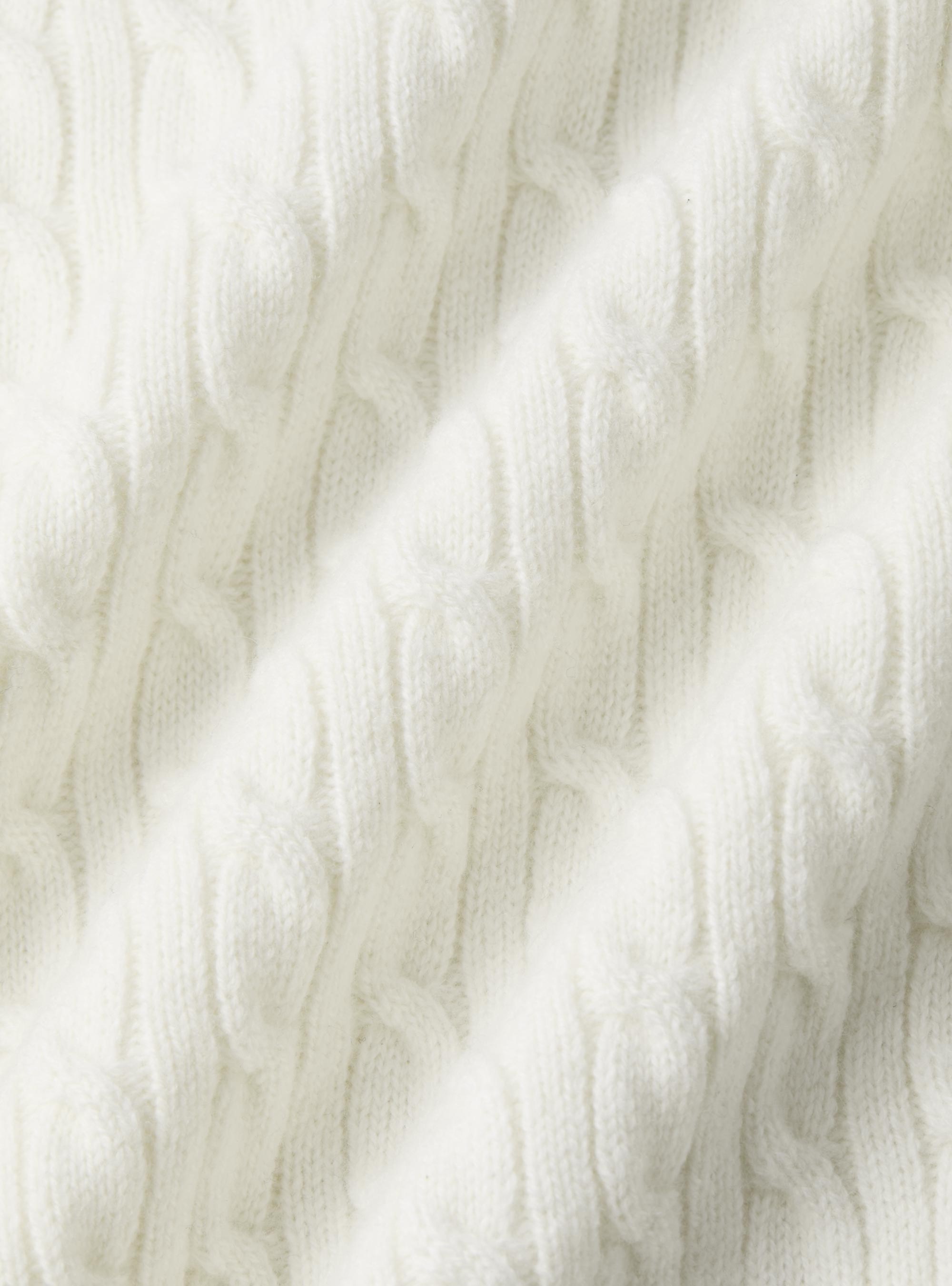 Girocollo in maglia con treccia in lana cashmere, BIANCO