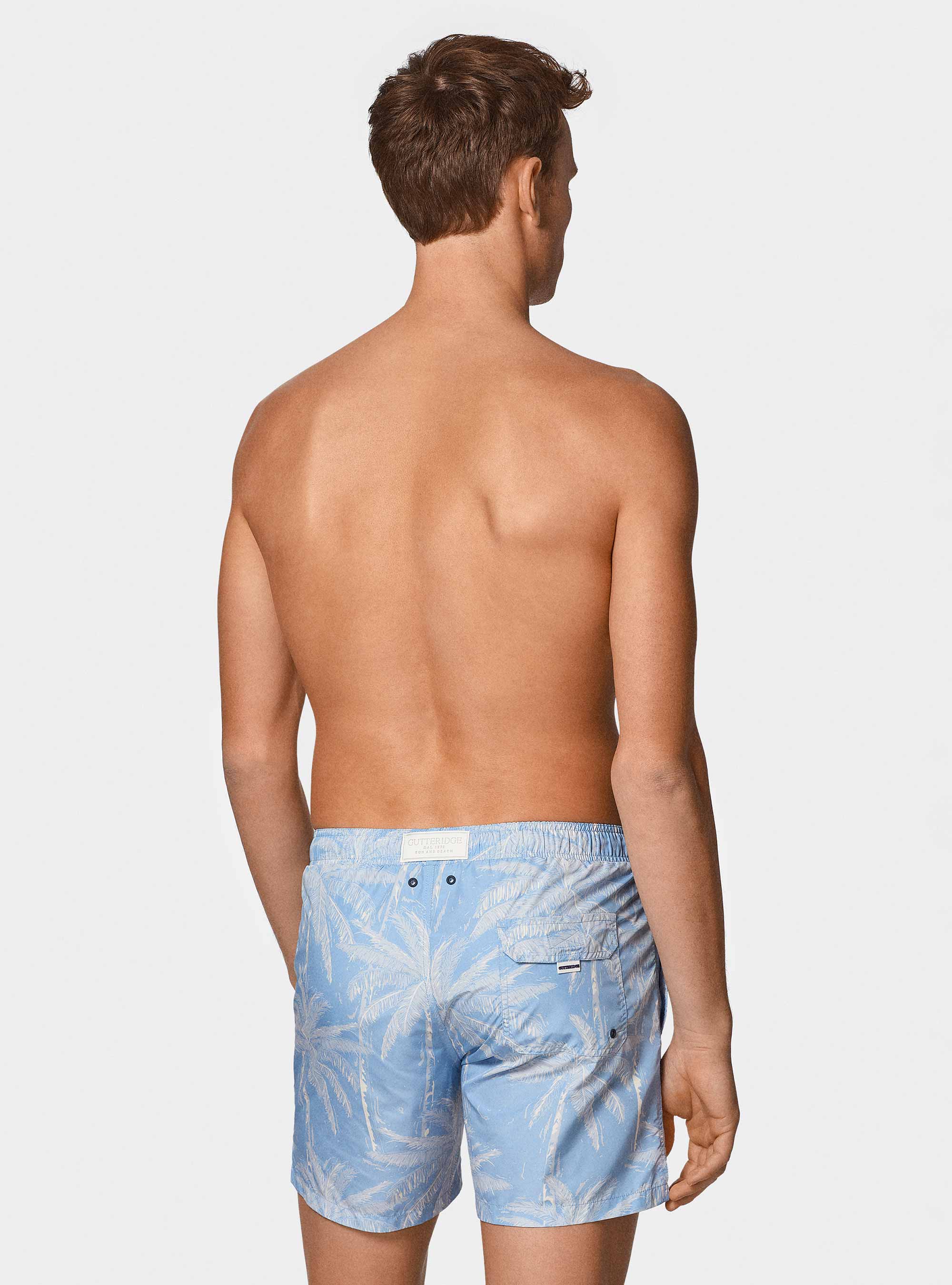 Costume da bagno stampa palme, AZZURRO