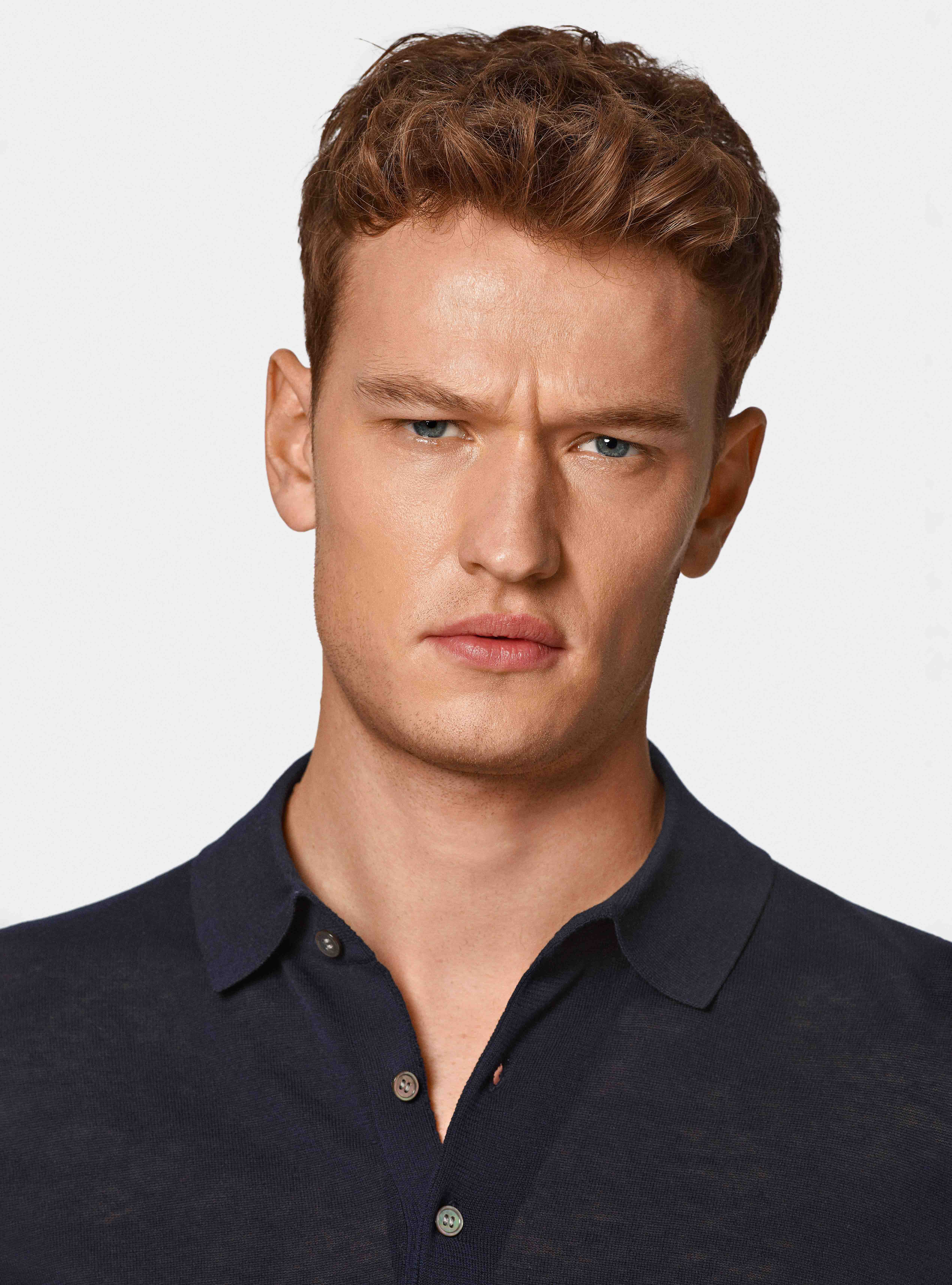 Maglia a polo in cotone e seta, BLU NAVY