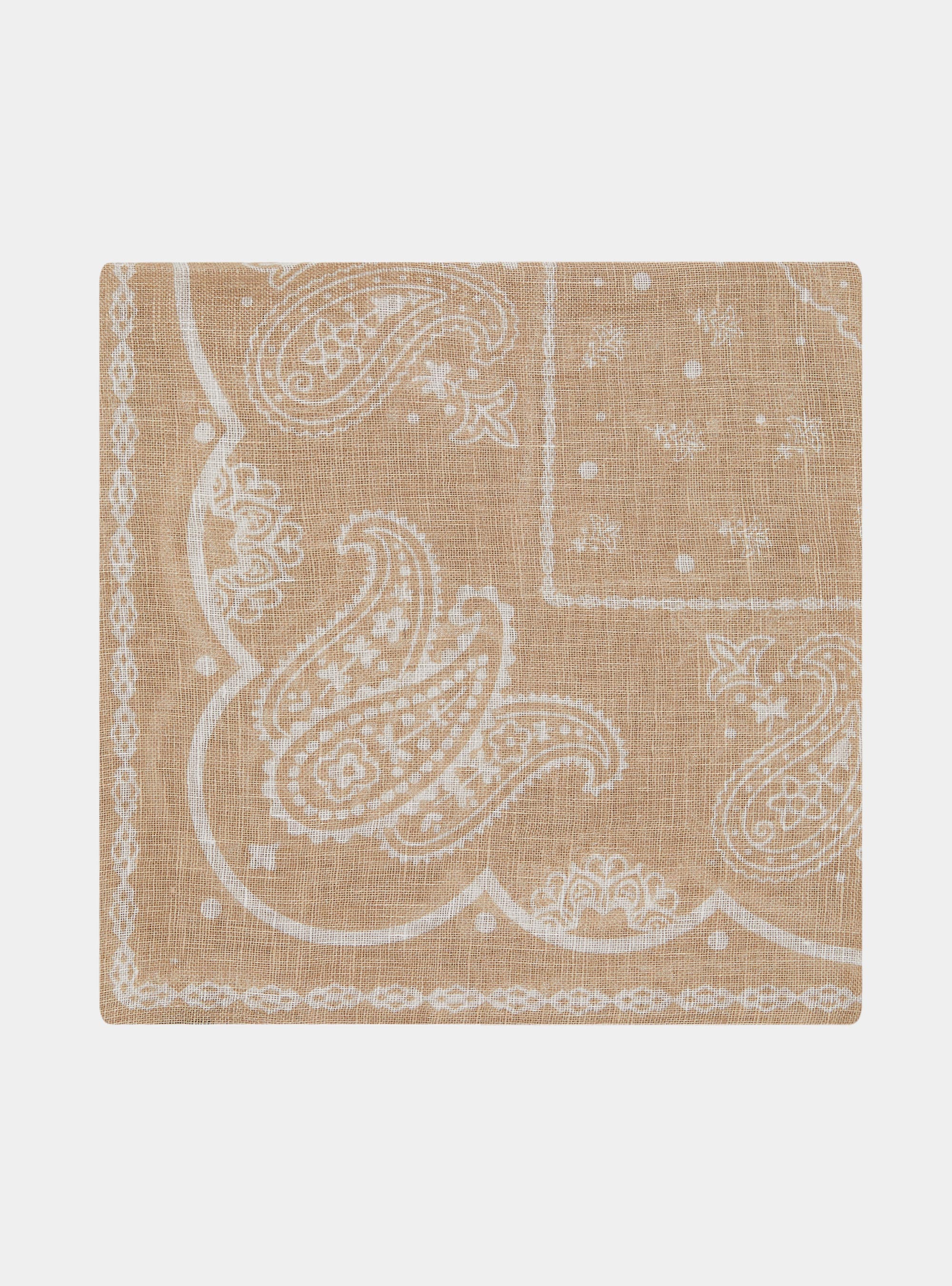 Foulard paisley in lino stampato, ECRU