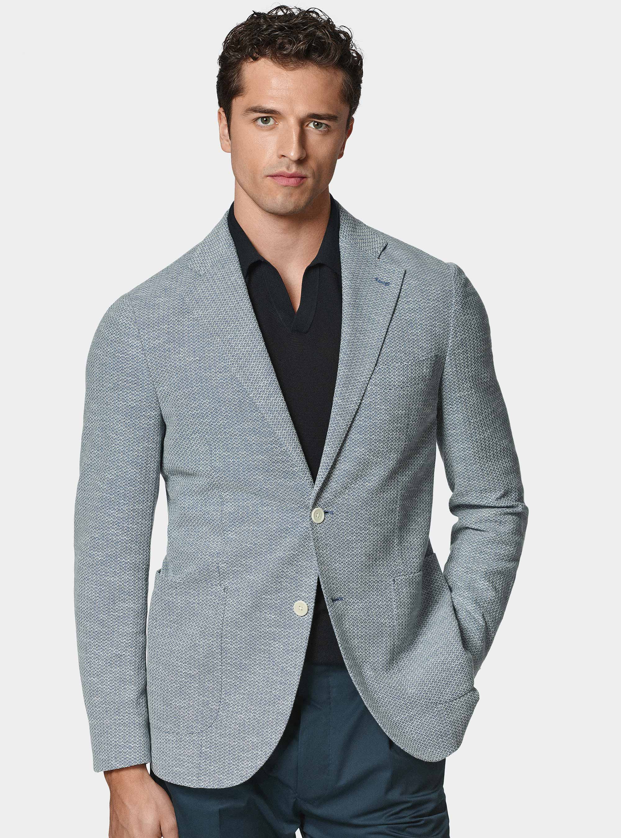 Giacca in jersey di cotone e lino, BLU