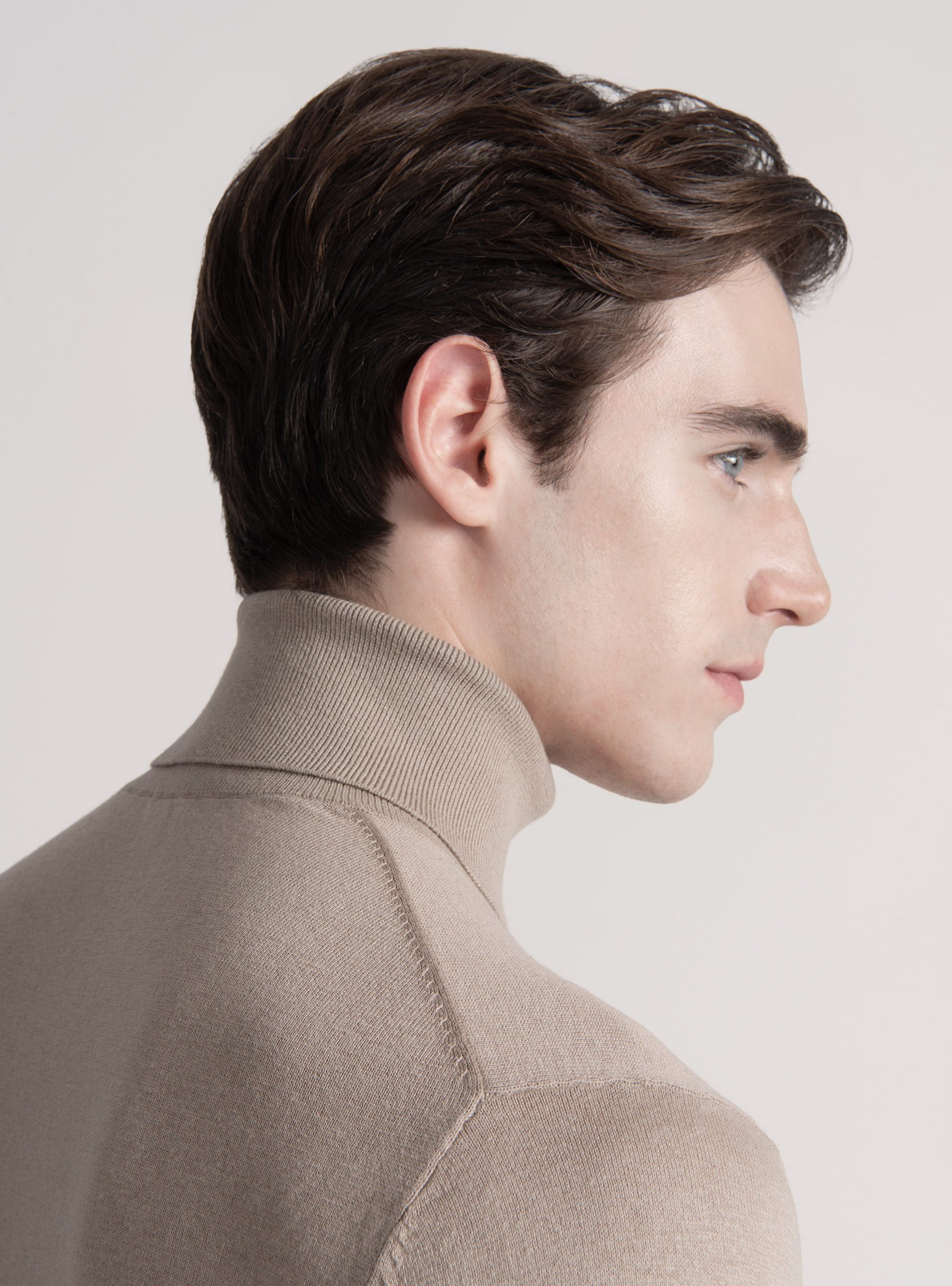 Silk and cashmere cotton turtleneck, SAND