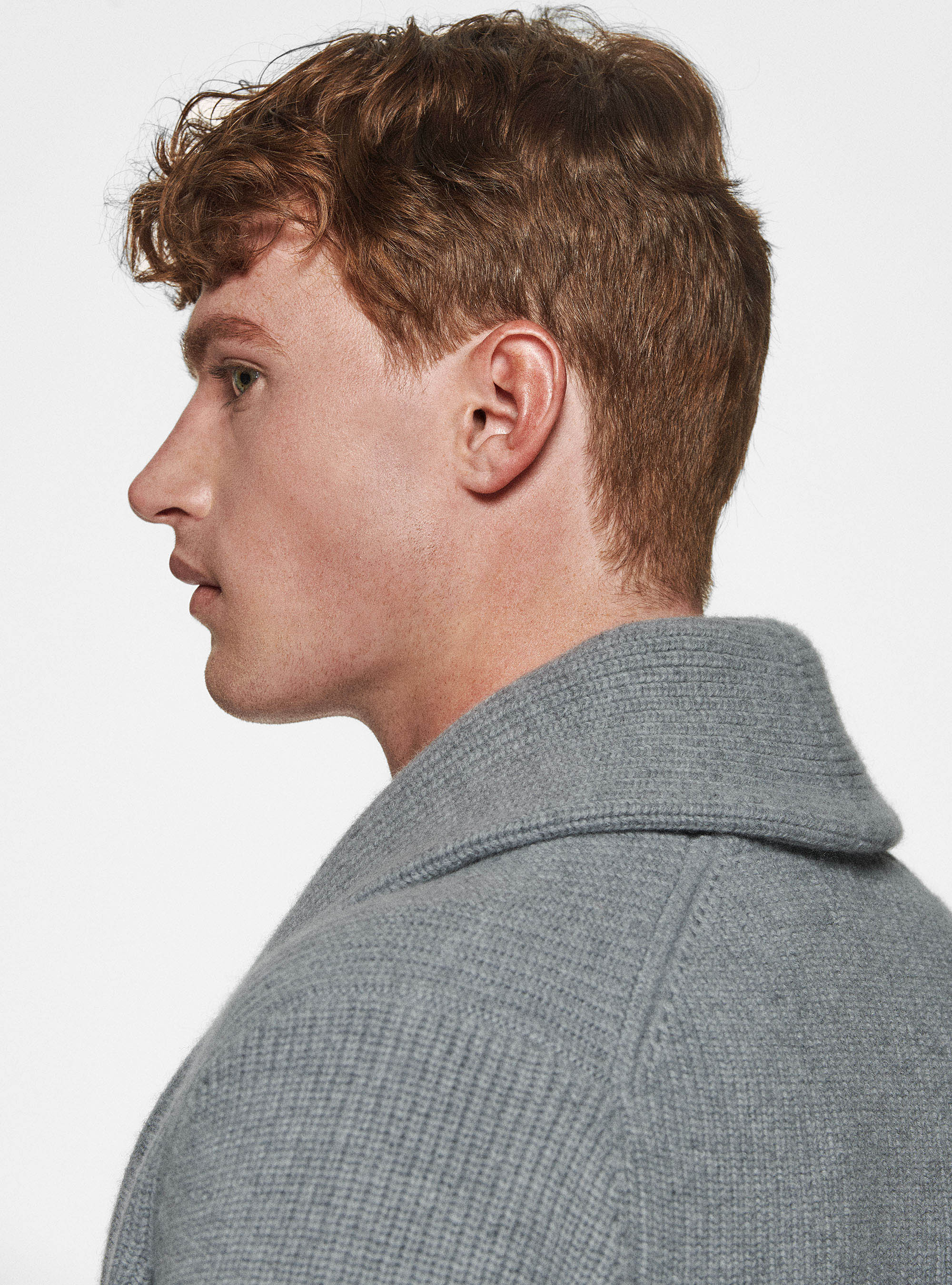 Cardigan in maglia sciallata in pura lana merino, GRIGIO MELANGE 0151C